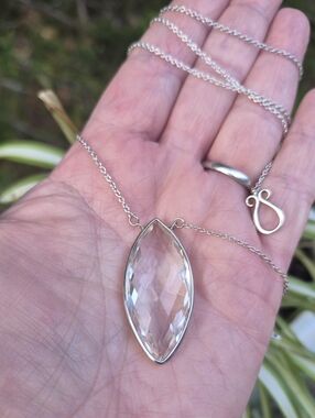 Rage 925 Sterling Silver Rock Crystal Quartz Faceted Bezel Set Necklace 24.5 In